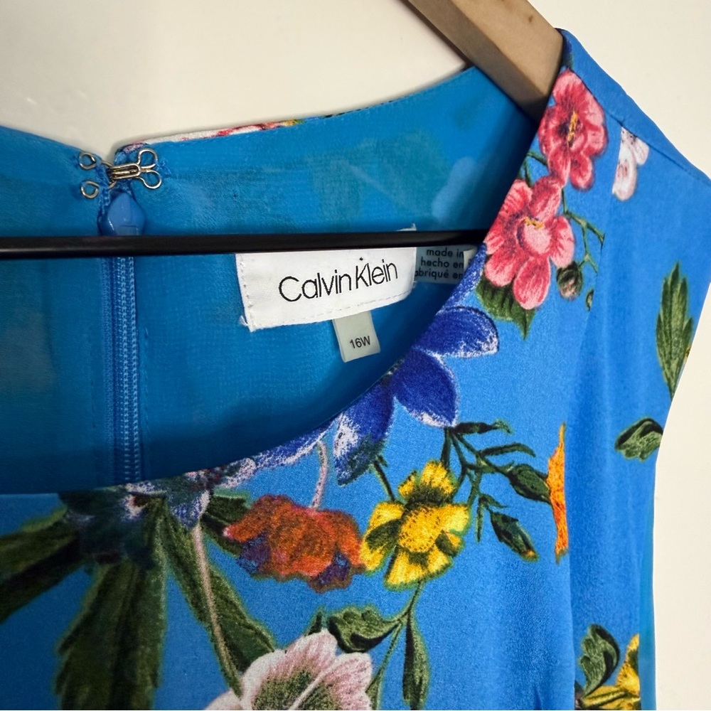 Calvin Klein Blue Floral Midi Dress Sleeveless Women's Size 16W Beach Resort - Picture 4 of 9